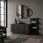 Contemporary Fluted Sideboard With Side Open Shelf For Living Room