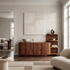 Contemporary Fluted Sideboard With Side Open Shelf For Living Room