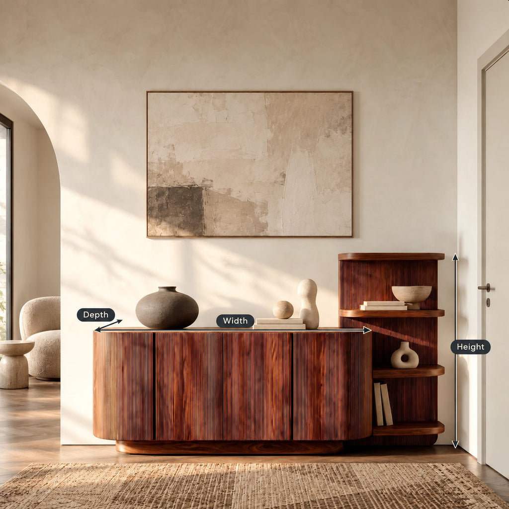 Contemporary Fluted Sideboard With Side Open Shelf For Living Room