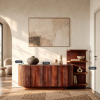 Contemporary Fluted Sideboard With Side Open Shelf For Living Room