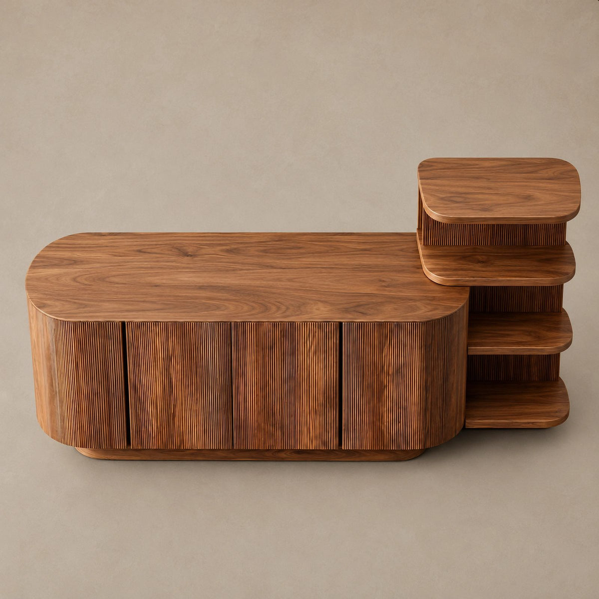 Contemporary Fluted Sideboard With Side Open Shelf For Living Room