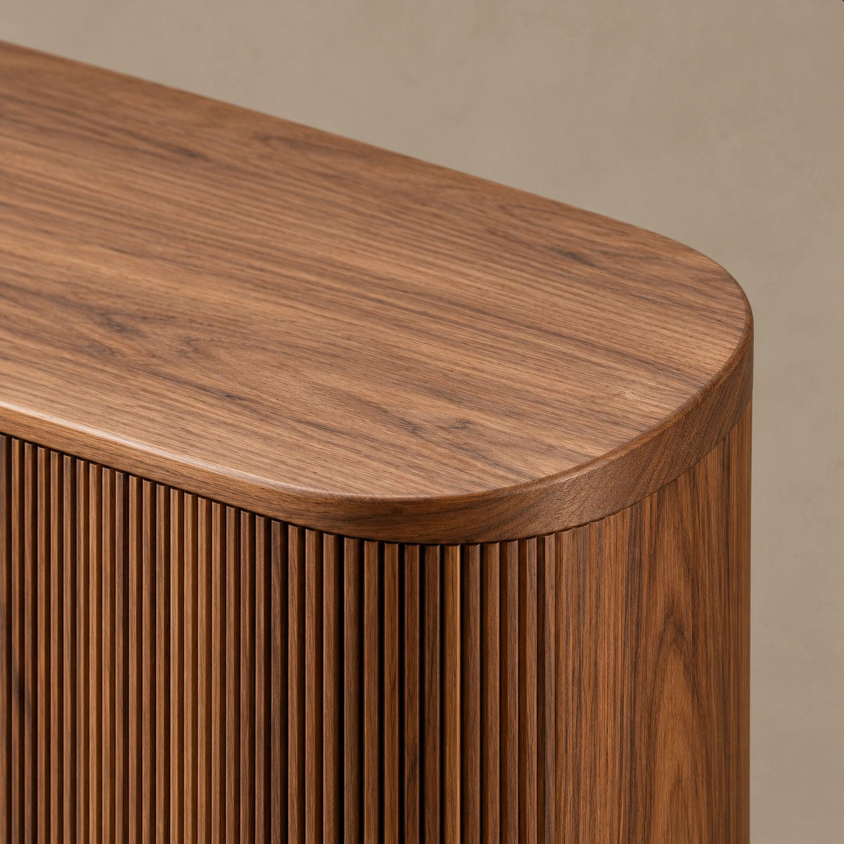 Contemporary Fluted Sideboard With Side Open Shelf For Living Room