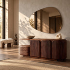 Modern Fluted Wood Sideboard With Rounded Silhouette For Hallway