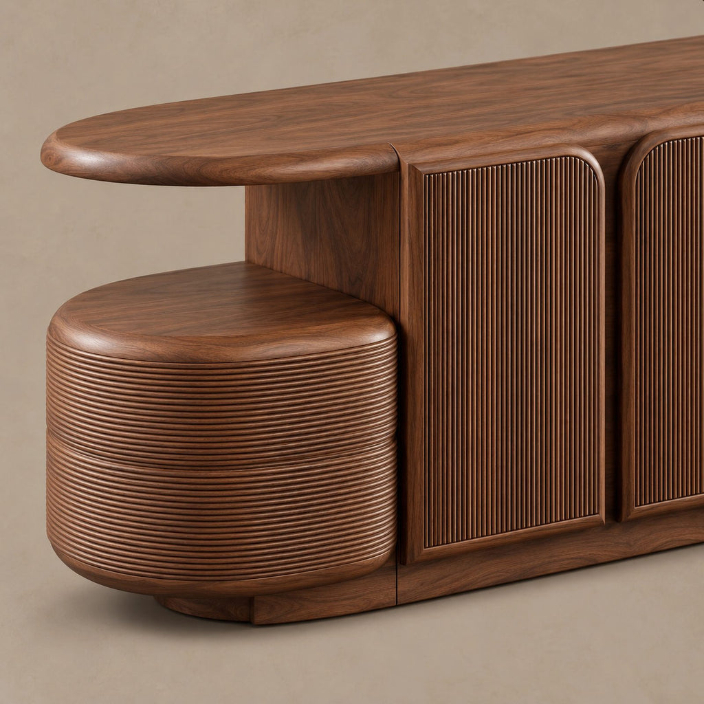 Modern Fluted Wood Sideboard With Rounded Silhouette For Hallway