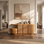 Modern Fluted Wood Sideboard With Rounded Silhouette For Hallway