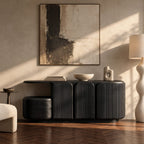 Modern Fluted Wood Sideboard With Rounded Silhouette For Hallway
