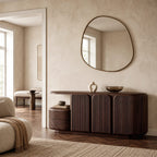 Modern Fluted Wood Sideboard With Rounded Silhouette For Hallway