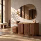Modern Fluted Wood Sideboard With Rounded Silhouette For Hallway