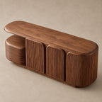 Modern Fluted Wood Sideboard With Rounded Silhouette For Hallway