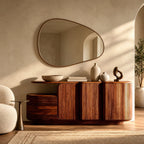 Contemporary Fluted Sideboard With Open Display Shelf For Entryway