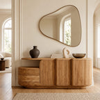 Contemporary Fluted Sideboard With Open Display Shelf For Entryway