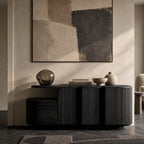 Contemporary Fluted Sideboard With Open Display Shelf For Entryway