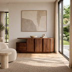 Contemporary Fluted Sideboard With Open Display Shelf For Entryway