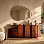 Contemporary Fluted Sideboard With Open Display Shelf For Entryway