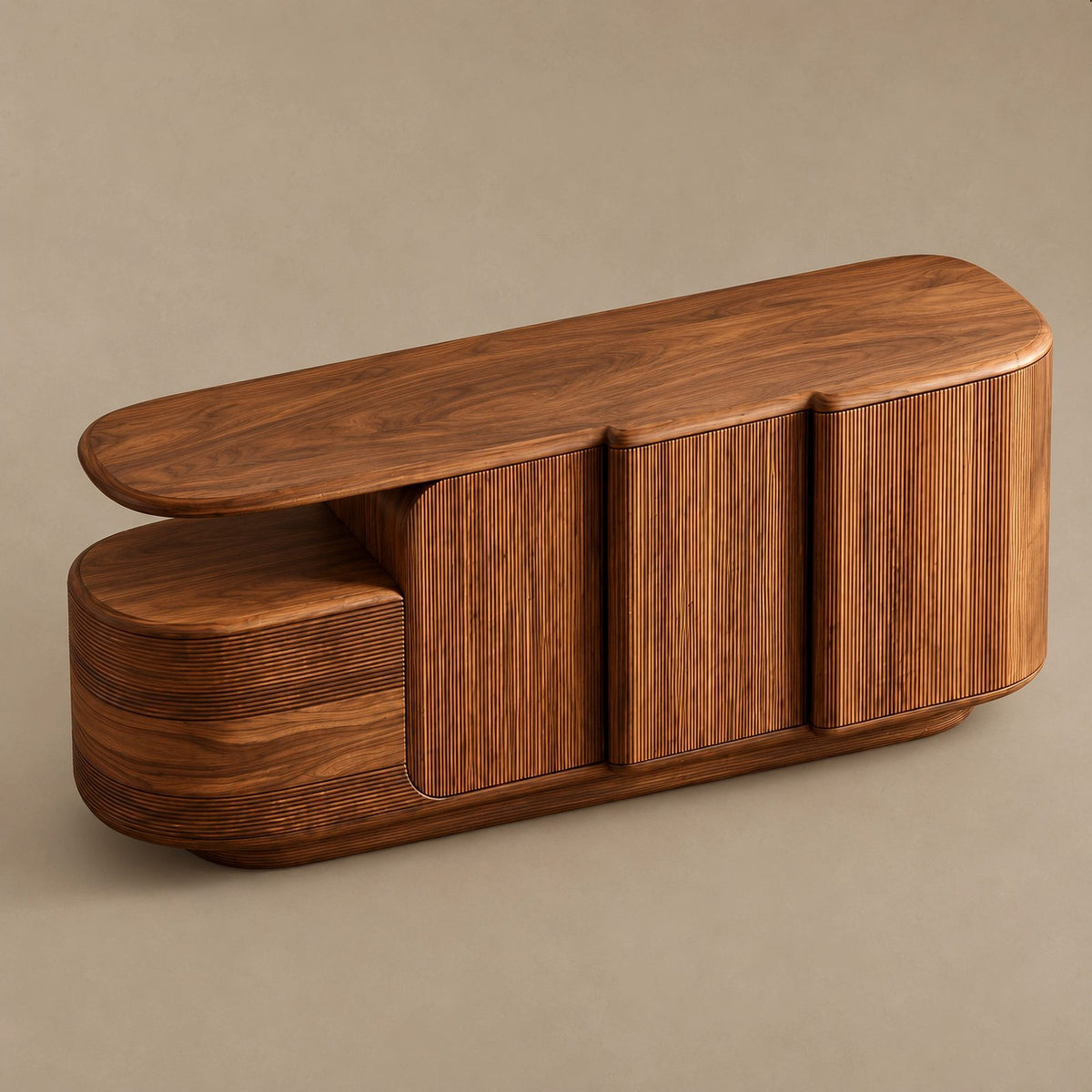Contemporary Fluted Sideboard With Open Display Shelf For Entryway