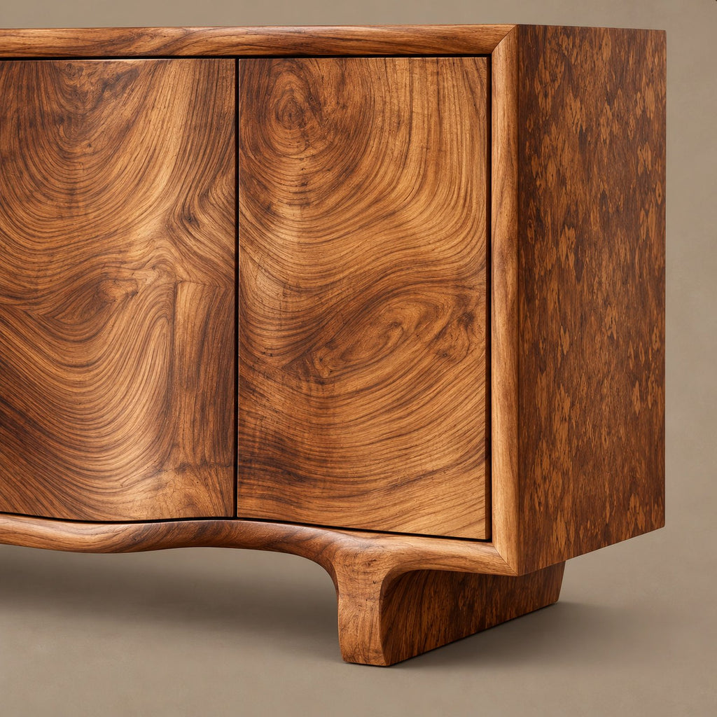 Contemporary Sculpted Sideboard With Flowing Wood Grain For Living Room
