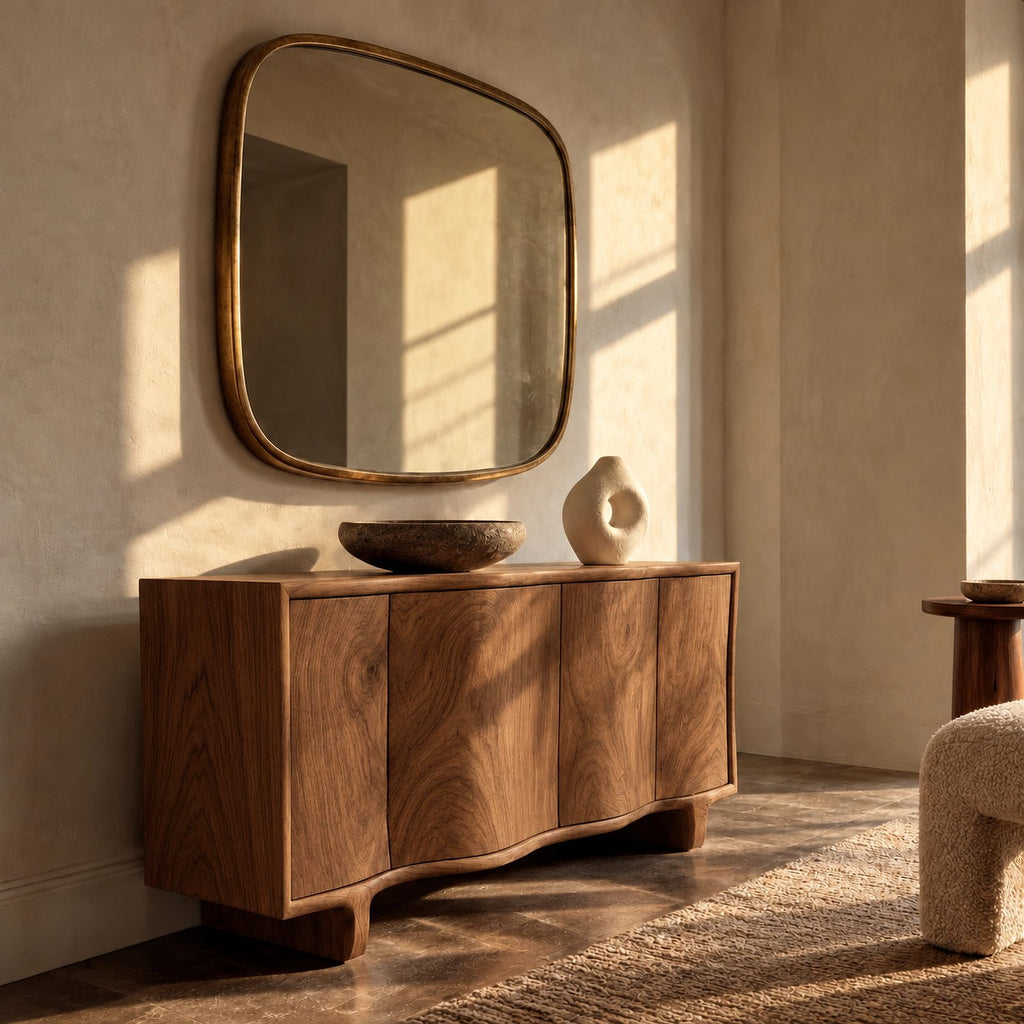 Contemporary Sculpted Sideboard With Flowing Wood Grain For Living Room
