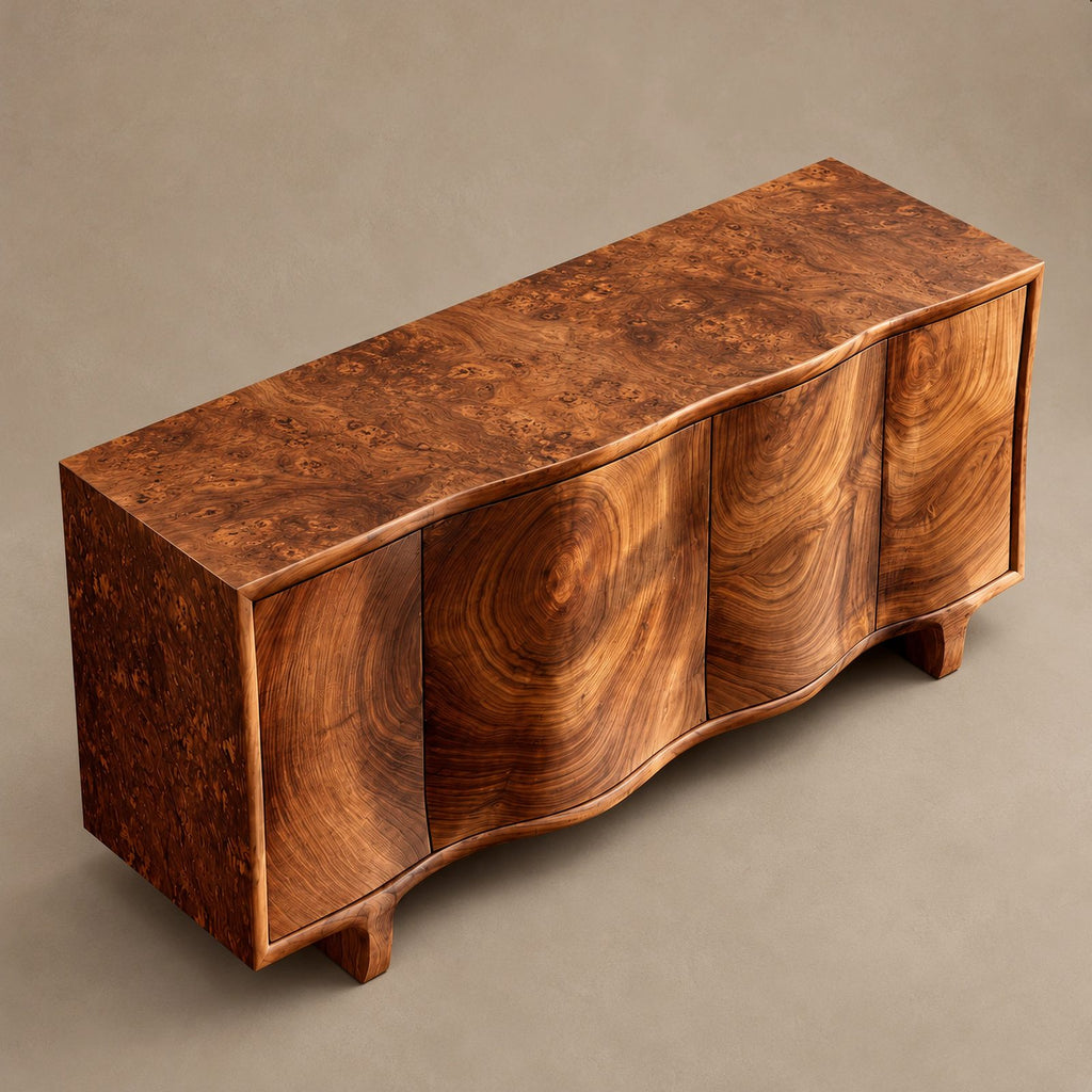 Contemporary Sculpted Sideboard With Flowing Wood Grain For Living Room