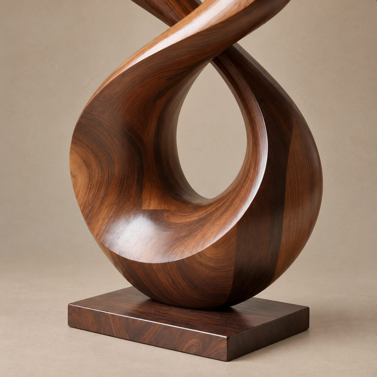 Modern Wood Sculpture With Interlocking Double Loop Form For Living Room