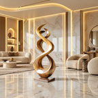 Modern Wood Sculpture With Interlocking Double Loop Form For Living Room