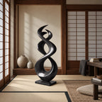 Modern Wood Sculpture With Interlocking Double Loop Form For Living Room