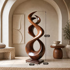 Modern Wood Sculpture With Interlocking Double Loop Form For Living Room