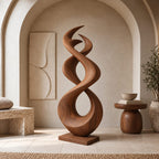 Modern Wood Sculpture With Interlocking Double Loop Form For Living Room