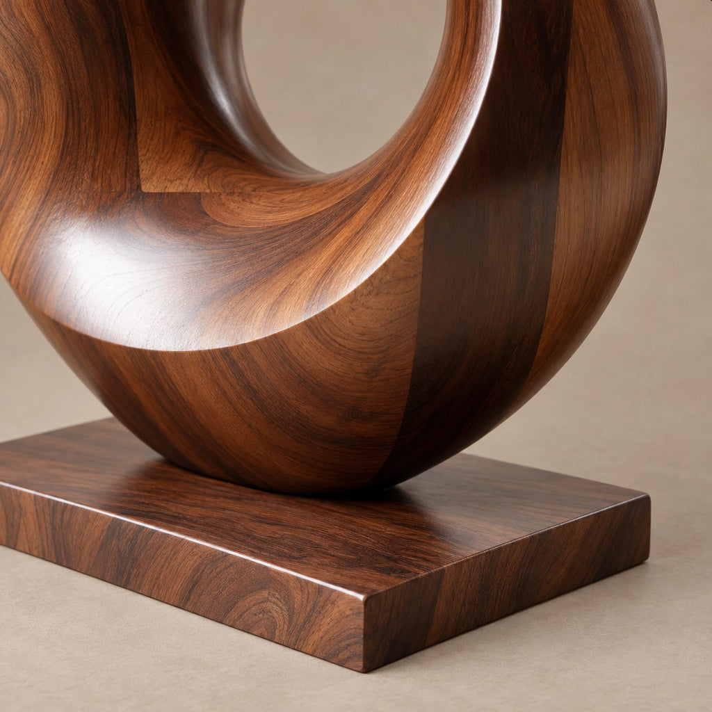Modern Wood Sculpture With Interlocking Double Loop Form For Living Room