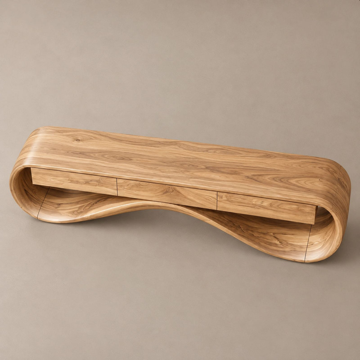 Sculptural Wave TV Stand With Three Drawers For Living Room
