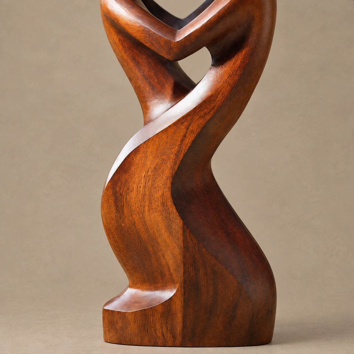 Contemporary Wood Sculpture With Open Heart Crown Twist For Entryway
