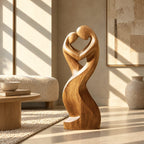 Contemporary Wood Sculpture With Open Heart Crown Twist For Entryway