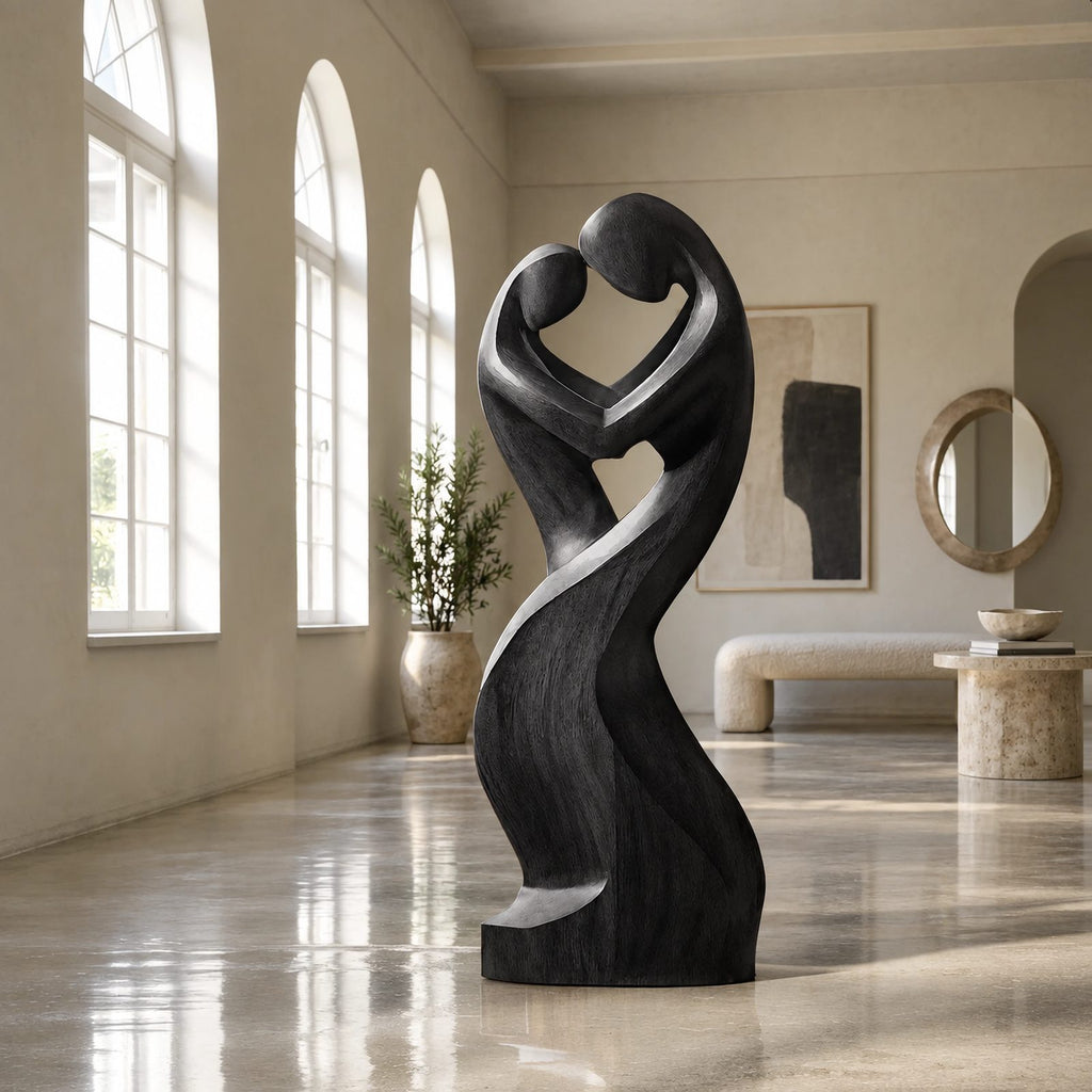 Contemporary Wood Sculpture With Open Heart Crown Twist For Entryway