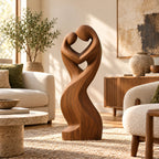 Contemporary Wood Sculpture With Open Heart Crown Twist For Entryway