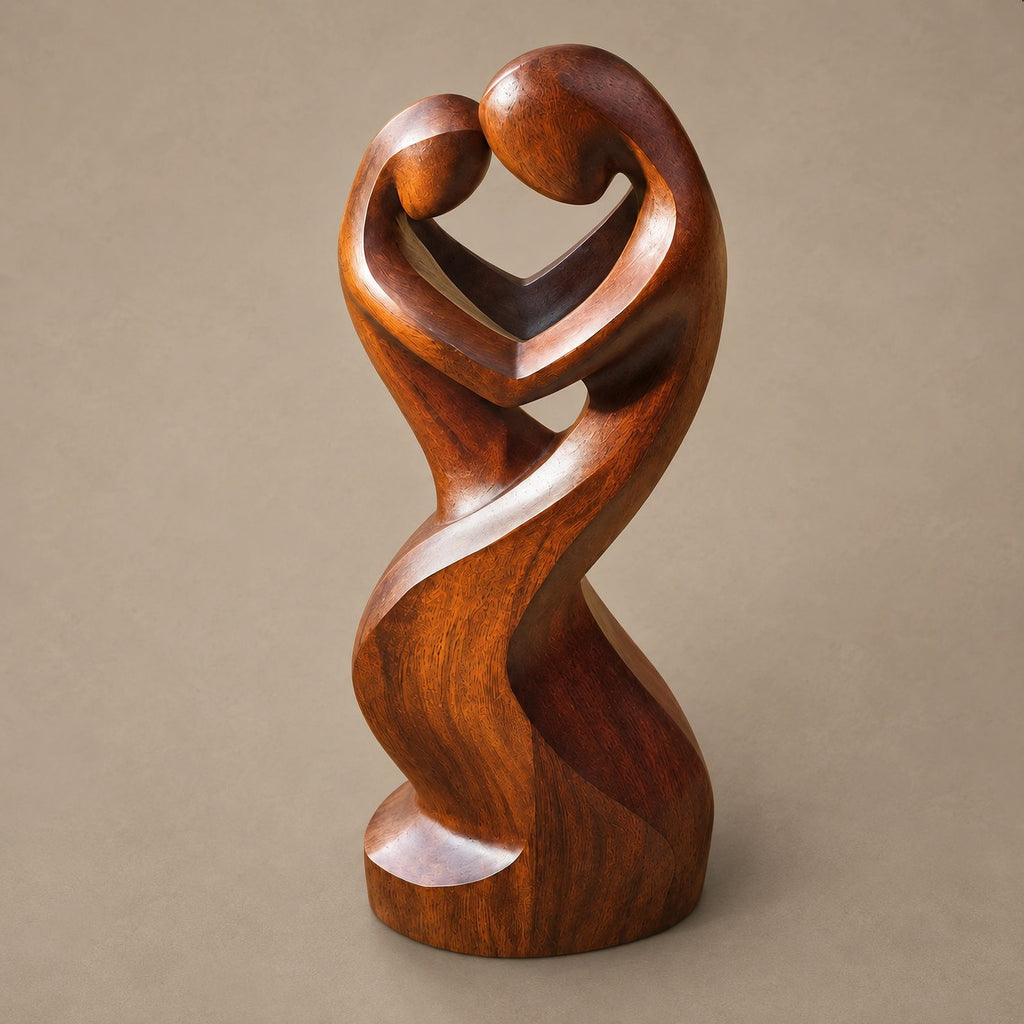Contemporary Wood Sculpture With Open Heart Crown Twist For Entryway