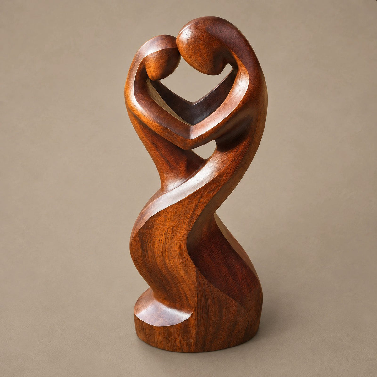 Contemporary Wood Sculpture With Open Heart Crown Twist For Entryway
