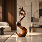 Mid Century Wood Sculpture With Curled Flame Tip For Living Room