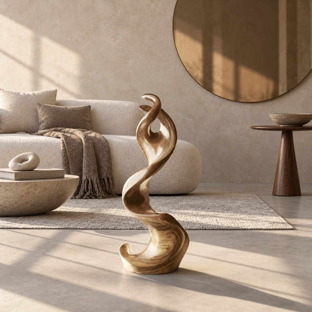 Mid Century Wood Sculpture With Curled Flame Tip For Living Room
