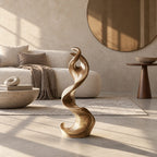 Mid Century Wood Sculpture With Curled Flame Tip For Living Room