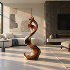 Mid Century Wood Sculpture With Curled Flame Tip For Living Room