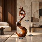 Mid Century Wood Sculpture With Curled Flame Tip For Living Room