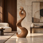 Mid Century Wood Sculpture With Curled Flame Tip For Living Room