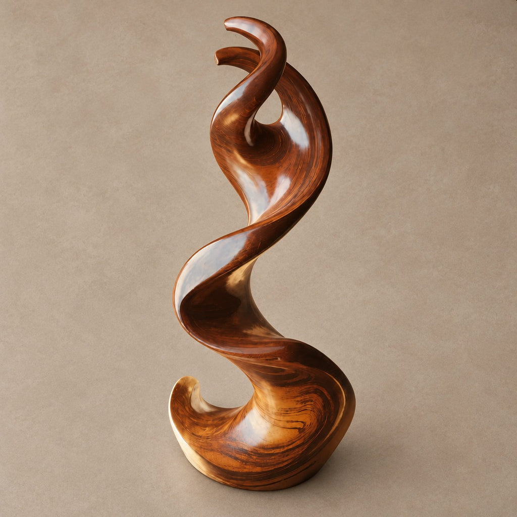 Mid Century Wood Sculpture With Curled Flame Tip For Living Room