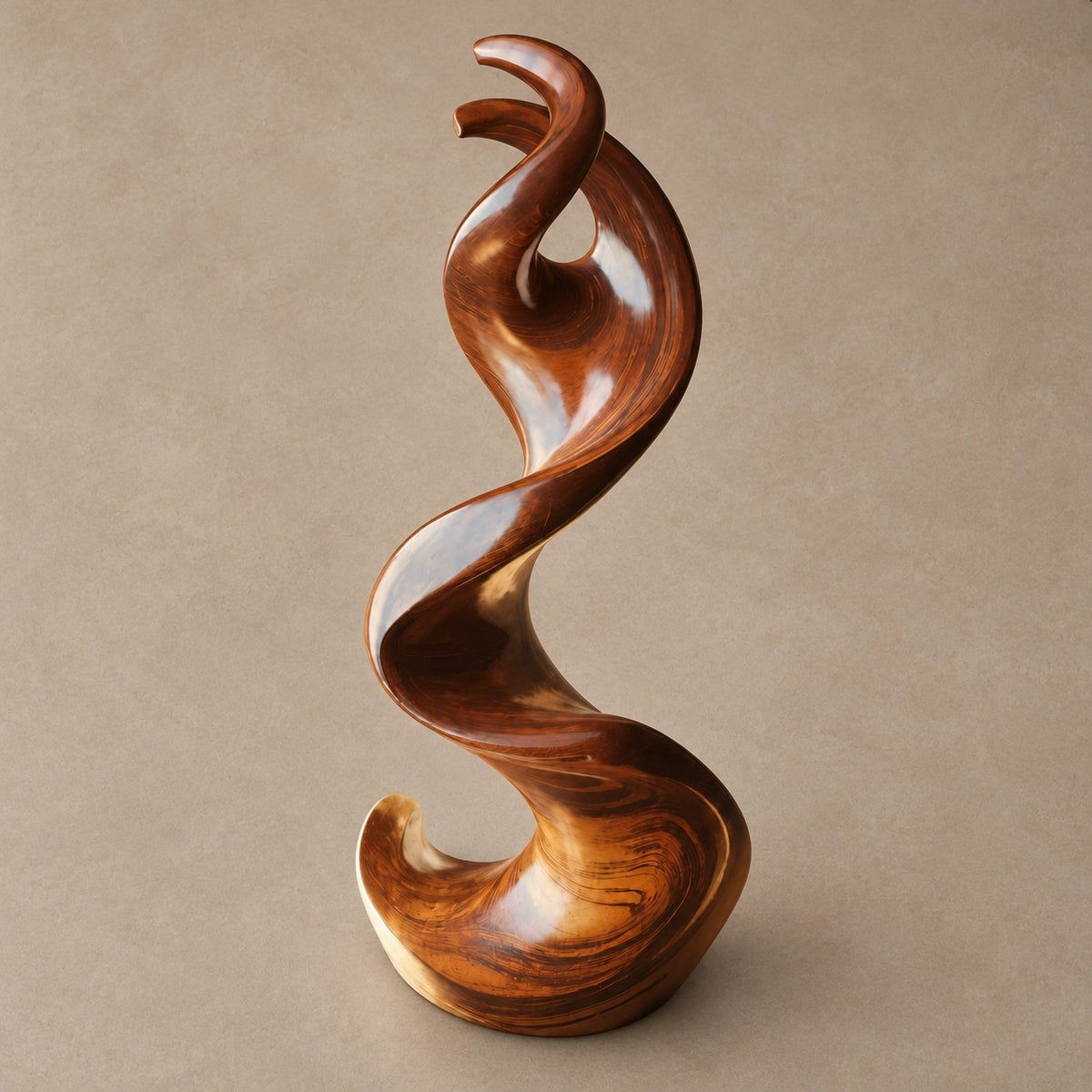 Mid Century Wood Sculpture With Curled Flame Tip For Living Room
