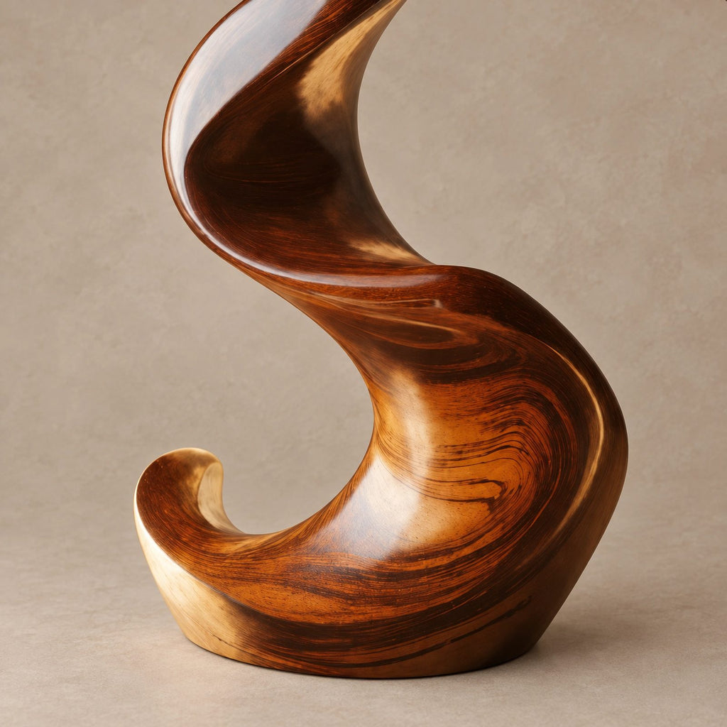 Mid Century Wood Sculpture With Curled Flame Tip For Living Room