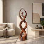 Modern Twisted Wood Sculpture With Entwined Double Spiral Form