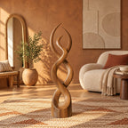 Modern Twisted Wood Sculpture With Entwined Double Spiral Form