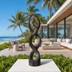 Modern Twisted Wood Sculpture With Entwined Double Spiral Form