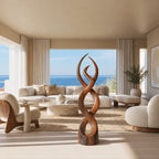 Modern Twisted Wood Sculpture With Entwined Double Spiral Form