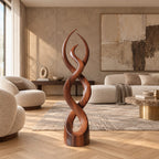 Modern Twisted Wood Sculpture With Entwined Double Spiral Form
