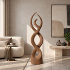 Modern Twisted Wood Sculpture With Entwined Double Spiral Form